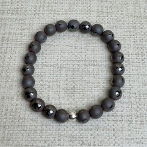 Hematite Matte Beads with shiny cross bead stretch bracelet 8mm